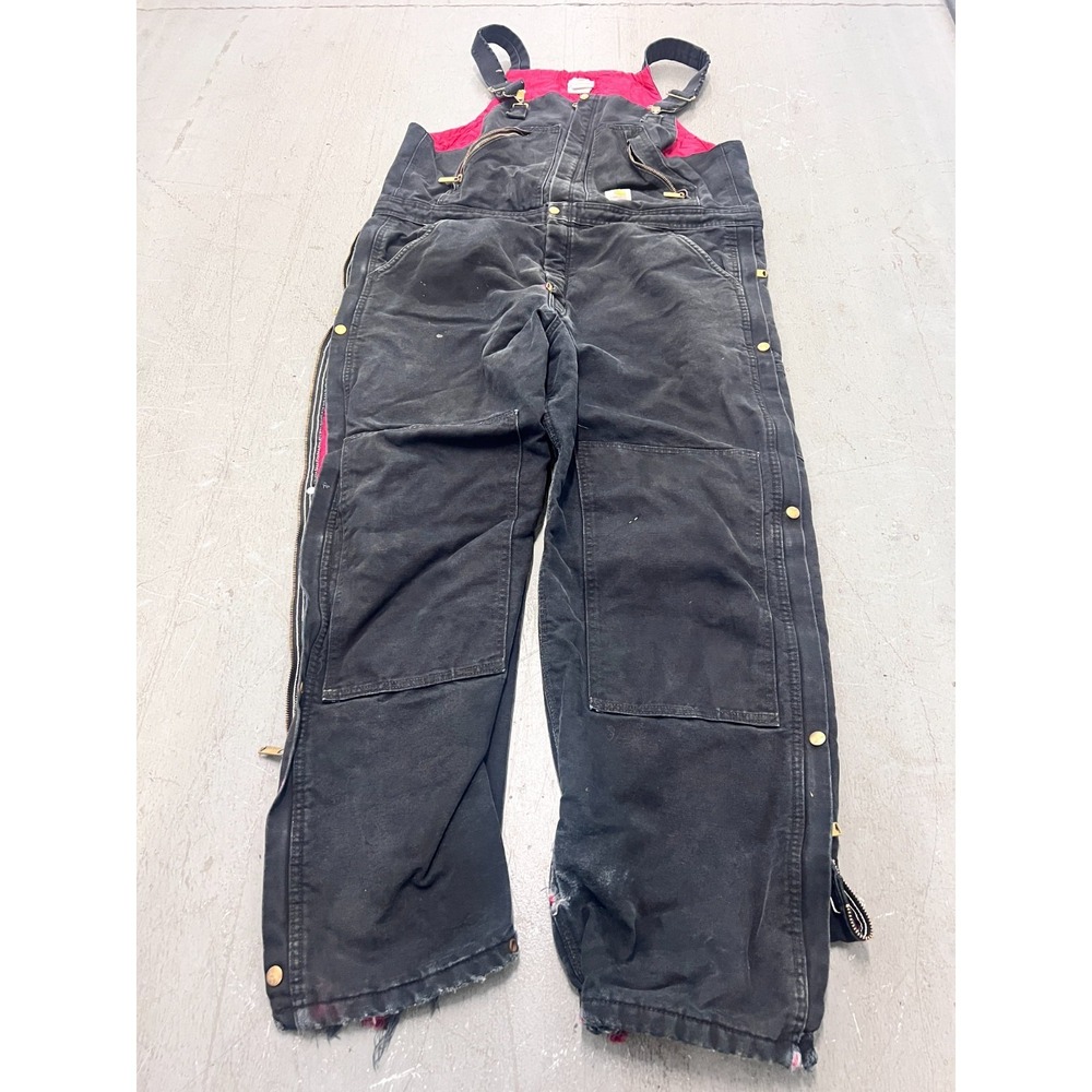Carhartt Biberall Mens 40x32 Black Firm Duck Insulated Utility Pockets Carpenter